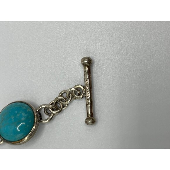 Sterling Silver Bracelet Turquoise Stone Toggle signed WR - Picture 10 of 10